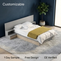 Ensemble de lit en bois sur mesure moderne pour auberge de jeunesse avec table de chevet, mobilier d'appartement de haute qualité