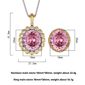 Parure de bijoux écologiques en cuivre plaqué or pour femme, avec zircone cubique rose séchée 18*20mm, collier et bague vintage - Product Image 3