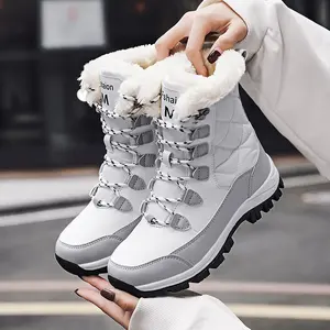 Chaussures d'hiver en coton thermique pour l'extérieur, bottes de neige duveteuses avec doublure en fourrure antidérapante pour femmes