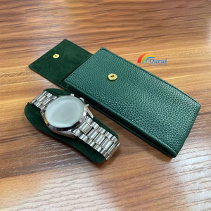 Estuche de Reloj de Cuero Verde con Logotipo Personalizado, Bolsa de Almacenamiento de Reloj Individual Portátil para Viajes - Product Image 1