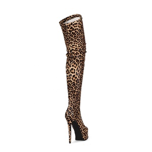 Cheetah Pattern High Platform High Thin Heel Women Boots High Heel Thigh High <b>Booties</b> Side Zipper Daily Over Knee High Boots - Product Image 6