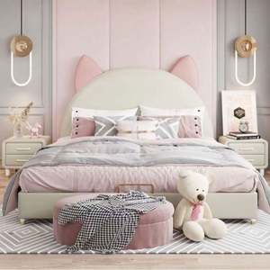 Cama de Día Estilo Nórdico Moderno para Niñas, Diseño Creativo con Orejas de Gato, Tamaño Completo, Madera Cómoda, Fabricada en China - Product Image 1