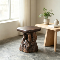 Tabouret rustique en bois massif de racine de cèdre naturel et de Tali jaune, siège en souche d'arbre fait main pour la décoration de table basse de salon