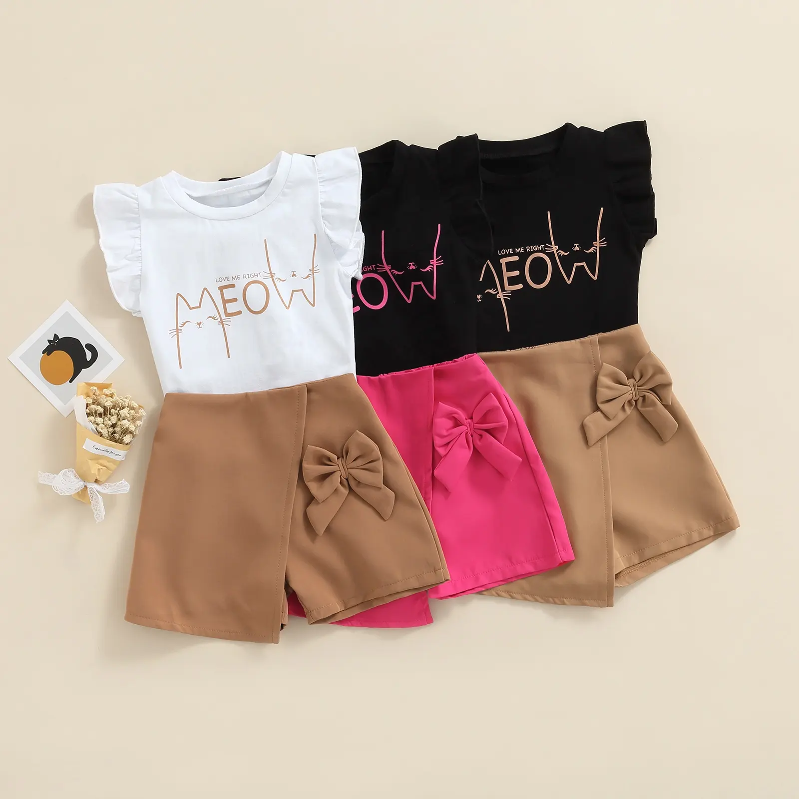 子供の女の子のための服セット2-7歳漫画プリント半袖Tシャツショートスカートサマースーツファッションキッズウェア