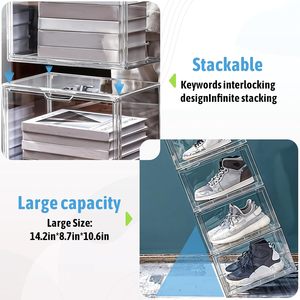34*26*19cm Double Tier Foldable Clear Acrylic Shoe Box Magnetic Side Drop Sneaker Stackable Portable Shoe <b>Rack</b> Organizer - Product Image 5