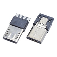 Conector Micro USB Tipo B Macho con Carcasa de Plástico, Juego de Cuatro Piezas para Transferencia de Datos, Corriente de 1.2A, Voltaje de 30V