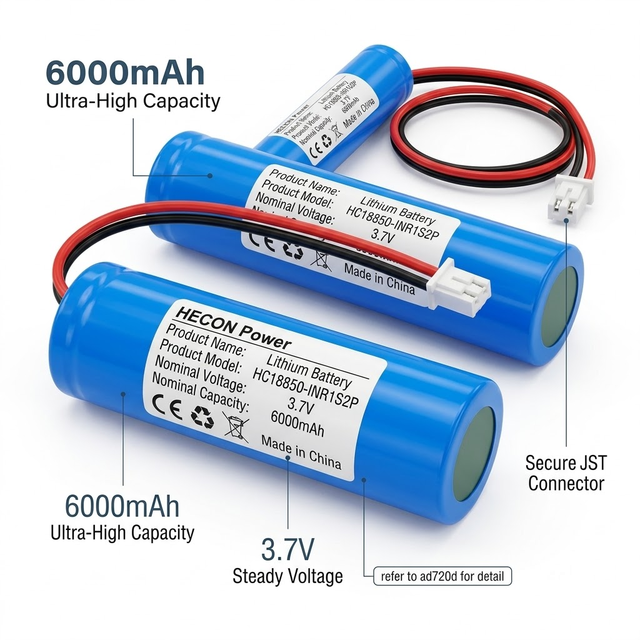 HC18650 1S1P LiFePO4 Lithium-Ion Battery Packs 2500mAh/3200mAh/3500mAh/5200mAh 3.7V 500 Cycles Tri-metallic