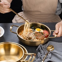Pot à nouilles instantanées en acier inoxydable 316, antiadhésif, à double poignée, style coréen, pour ramen aux fruits de mer doré, pot militaire épaissi pour soupes