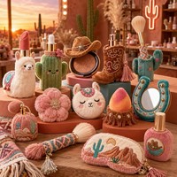 En gros, Kit de maquillage Alpaga du désert occidental en peluche, jouet en peluche en forme de cosmétique sur le thème du cowboy bohème