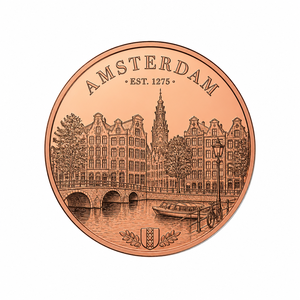 Moneda Conmemorativa Redonda de Cobre de 1oz Personalizada con el Horizonte de Ámsterdam, Monedas de Regalo con Relieve, Impresión UV, Recuerdo - Product Image 1