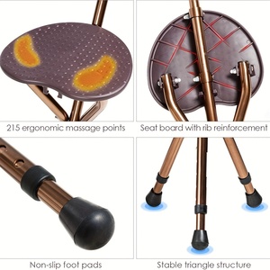 シート付き杖アルミニウム合金松葉杖椅子伸縮式折りたたみ式3本足杖老人用杖シート付き杖 - Product Image 3