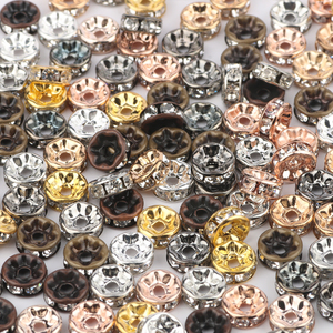 50 peças/saco de contas espaciadoras de metal com strass de cristal dourado/prateado/preto de 4/6/8/10mm, componentes para bijuterias. - Product Image 4