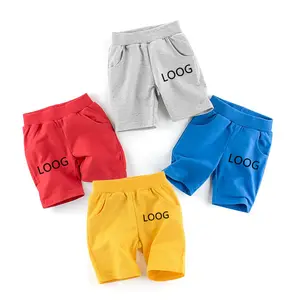 Custom Logo 100% Cotton Shorts Toddler Kids Summer Boys Solid Beach Shorts Casual Shorts