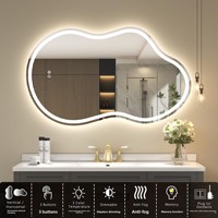 Miroir de salle de bain en verre de style nordique, irrégulier, en forme de lac, avec éclairage LED, anti-buée, sans cuivre, miroir de maquillage pleine longueur