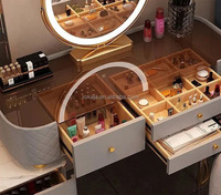Table de maquillage extensible de luxe avec plateau en verre trempé, bureau d'étude moderne, armoire de rangement, table tout-en-un avec miroir intelligent à LED