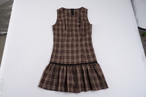 Vintage Plaid Button Patchwork Crew Neck Sleeveless Low Waist Ruched <b>Mini</b> Dress Hot Girl Casual Short Dress - Product Image 6
