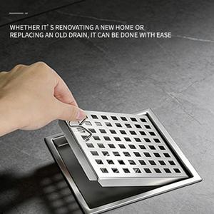 Square 15x15cm Anti-Odor Outdoor Drain Bathroom Hair Catcher Stainless Steel 304 <b>Brushed</b> Silver Universal Shower <b>Floor</b> Drain - Product Image 5