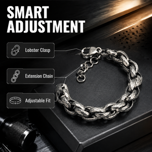 Bracelet cubain pour homme en acier inoxydable noir canon de fusil, texture martelée rétro, fermoir réglable, lourd, style streetwear – Nouvelle tendance - Product Image 2