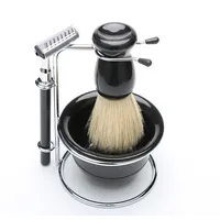 Conjunto de escova batedor de cabelo, conjunto de barbeador preto personalizado com suporte de metal para homens, barbeador, barba