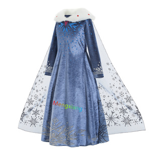 Col de fourrure d'hiver Princesse Elsa Robe <span class=keywords><strong>Reine</strong></span> Flocon de neige Costume Fancy Dress Party Ceremony Halloween Christmas <span class=keywords><strong>TV</strong></span> & Movie Costumes - Product Image 4