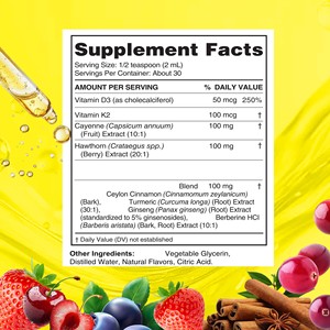 Gotas Líquidas de Cayena, Espino Blanco, Cúrcuma y Vitaminas K2+D3 con Etiqueta OEM ODM, Apoya la Función Inmunológica y la Salud Ósea - Product Image 2