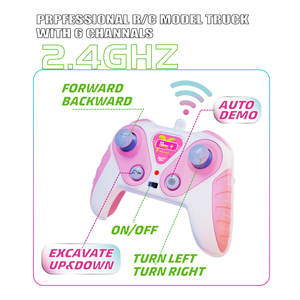 Escavatore RC in Metallo 1:24 con Musica e Luci, Camion Giocattolo Telecomandato a 6 Canali Rosa con Caricabatterie - Product Image 4