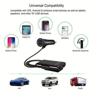 <b>USB</b> QC 3.0 Backseat Clip Car Charger with <b>Extension</b> <b>Cable</b> for Mobile Phone Rear Back Seat Vehicle Fast Charging Adapter - Product Image 6