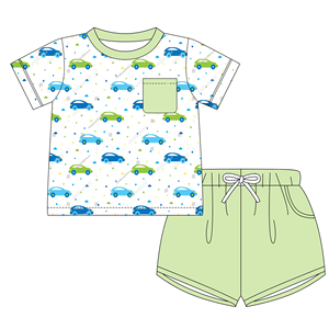 Conjunto de Ropa Personalizada para Niño, Camiseta de Algodón con Bolsillo y Letra Inicial, Pantalones Cortos Lisos con Diseño de Autos Pequeños, Estilo Preppy para Niños Pequeños - Product Image 3