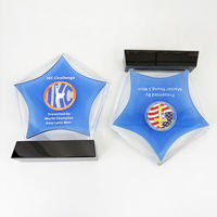 Plaque de trophée souvenir en cristal optique bleu clair de haute qualité personnalisée avec base noire