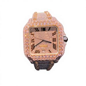 Montre à bracelet en acier inoxydable avec cadran en verre carré en moissanite VVS, fermoir bicolore en or jaune - Product Image 1