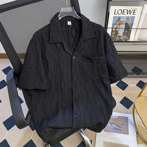 Supporto personalizzazione di un articolo camicia estiva Casual e alla <span class=keywords><strong>moda</strong></span> da <span class=keywords><strong>uomo</strong></span> camicia a maniche corte tinta unita Cool Jacquard alla <span class=keywords><strong>moda</strong></span> - Product Image 6