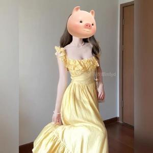 Vestido Largo Vintage de Chifón Transpirable con Cuello Cuadrado Francés, Volantes y Cintura Elástica, Estampado Floral, para Verano 2025, Ropa Casual de Vacaciones - Product Image 2