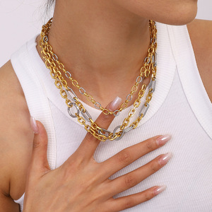 Fashion <b>Chains</b> Necklace Gold Silver Color Block Zinc Alloy Geometric <b>Chain</b> Design Gift Occasion - Product Image 2