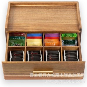Wooden <b>Tea</b> Storage <b>Box</b> With Drawer Compartmentalized Organizer For <b>Tea</b> Bags Coffee Bags Desktop Use - Product Image 5