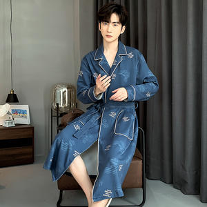 Bata de Baño Kimono de Algodón para Hombre, Manga Larga, Diseño Geométrico, Cómoda, Camisón para Primavera y Otoño, <span class=keywords><strong>Pijama</strong></span> para Papá - Product Image 4