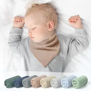 סינרים לנזילת ריר יילוד כותנה כפול שכבות סינר מוסלין משולש גזה מגבת צבע אחיד תינוק ילד ילדה סינר בנדנה