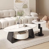 Table basse moderne en pierre frittée avec cadre en fer et rangement, table centrale portable pour salon, hôtel, appartement