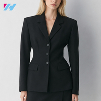 Blazer de costume noir pour femme, veste cintrée à trois boutons, manteau de bureau sur mesure OEM