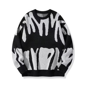 Suéter Masculino Vintage de Tricô com Gola Redonda e Manga Longa, Modelo Solto para Casal, Cores Contrastantes, Moda Masculina - Product Image 3