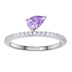 Rochime 925 Bạc Nhẫn Ins Phong Cách Đơn Giản Mini Teardrop Lê Cắt Màu Tím Kim Cương Nhẫn Thích Hợp Cho Mặc Hàng Ngày Và Đảng - Product Image 4