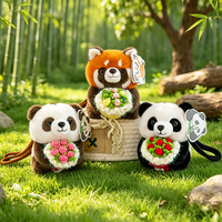 Porte-clés en peluche panda personnalisé avec logo, bouquet de fleurs tricoté, breloque de sac en animal en peluche, polyester et coton PP, 16 cm