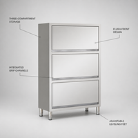 Armoire de cuisine autoportante en acier inoxydable 201/304 à trois niveaux avec portes relevables, capacité de charge de 500 kg/m pour la restauration commerciale