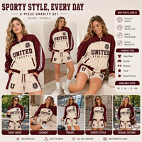 Conjunto Deportivo de Chaqueta y Pantalones Cortos para Mujer, Color Crema y Vino Tinto, con Cuello y Bloques de Color, Personalizado por Source Factory