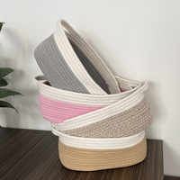 Sac fourre-tout en corde de coton et polyester durable Rangement et organisation de cadeaux Panier à jouets avec poignées Panier décoratif vide pour rangement