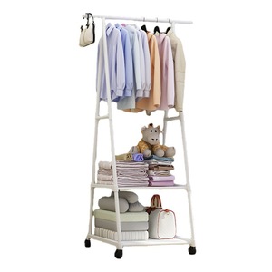 Armoire métallique autoportante et portable à un seul niveau avec porte-vêtements doré sur roulettes pour salle de bain - Product Image 1