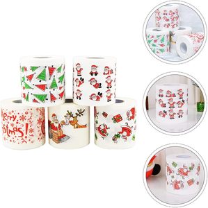 5 rouleaux joyeux noël conception <span class=keywords><strong>papier</strong></span> <span class=keywords><strong>toilette</strong></span> père noël nouveauté pour noël amusant fête bâillon cadeau - Product Image 4