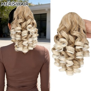 Queue de cheval SARLA en fibre haute température, bouclée à la française, ondulée, avec pinces courtes, pour femme, cheveux doux et volumineux - Product Image 6