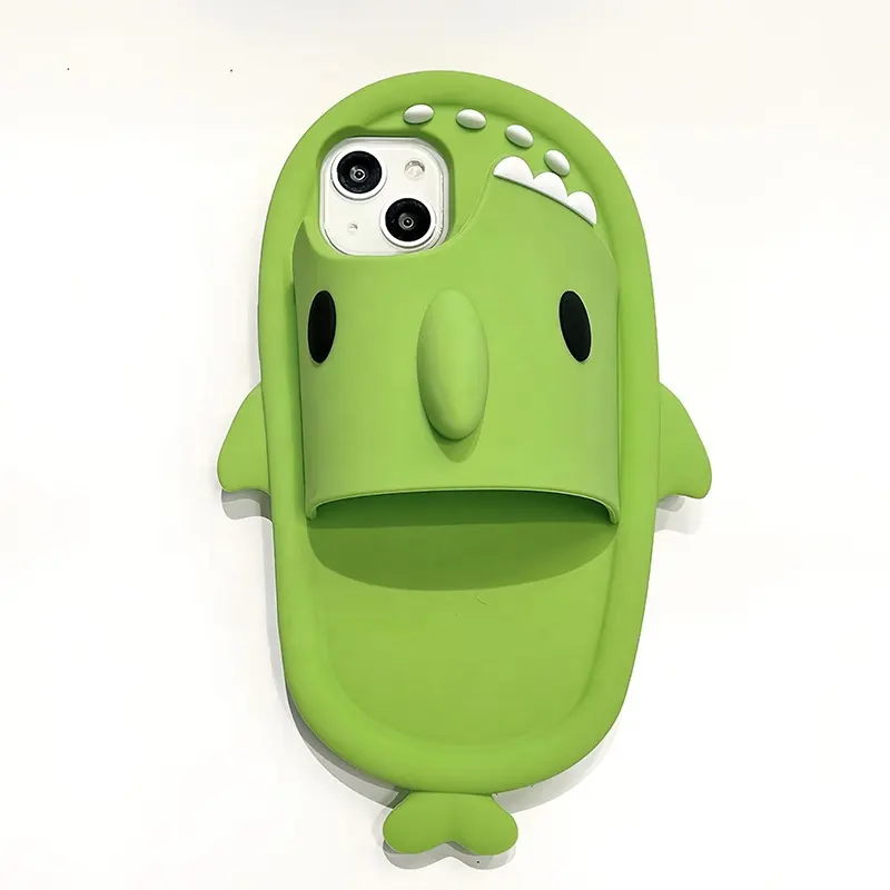 Für iPhone 14 grüne Handy hülle Cartoon kreative Rückseite 3D Hai Hausschuhe Silikon weiche Handy hülle für Apple 14ProMax