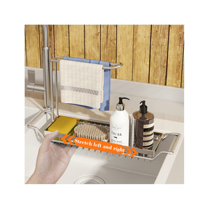 304 stainless steel telescopic sink holder expandable storage drain basket rack sponge soap holder drainer sink tray for kitchen