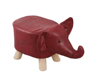 Children's stool, animal , solid wood + technical cloth fabric + high elasticity sponge elephant Red color